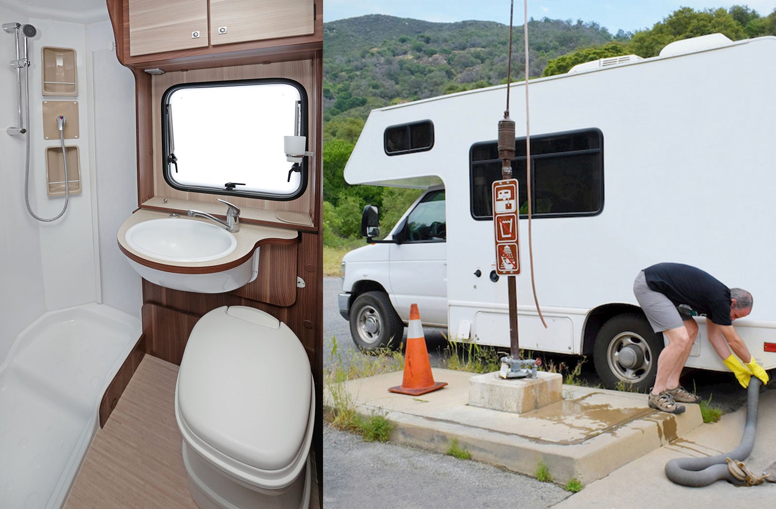 Portable RV/camper toilet and holding tank setup in Oakley, California